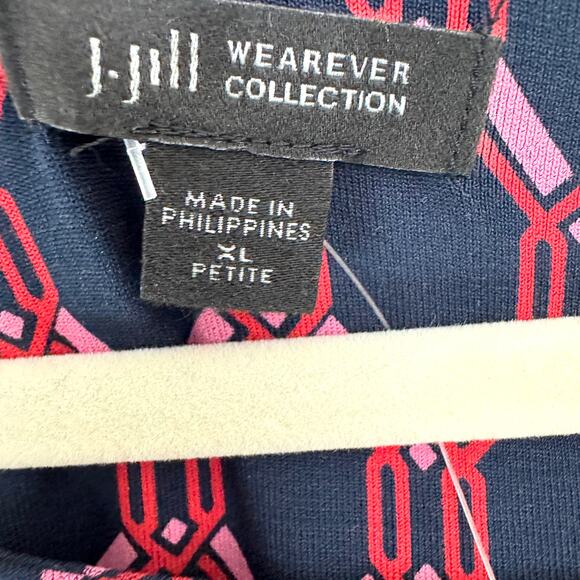 J. Jill Womens Wearever Collect T Shirt Dress Size XL Petite Mod Geo Navy Blue - Picture 3 of 9